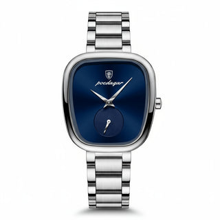 Wristwatch for Woman Waterproof Stainless Steel with a stylish navy blue face and stainless steel band.