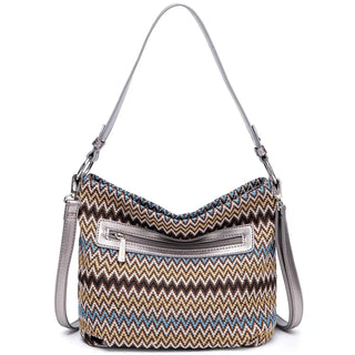 Multicolor zigzag shoulder bag for women, crafted from durable polyester with a stylish design.