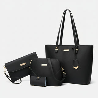 Women's Handbag 4-Piece Set featuring stylish PU leather products in black color.