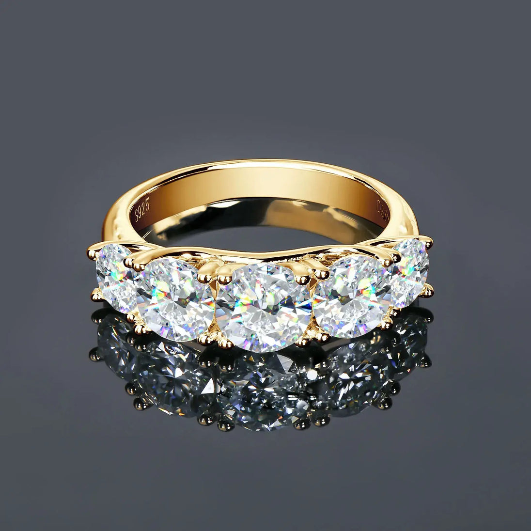 Moissanite Wedding Rings for Women, 18k Gold Plated, featuring five sparkling moissanite stones.