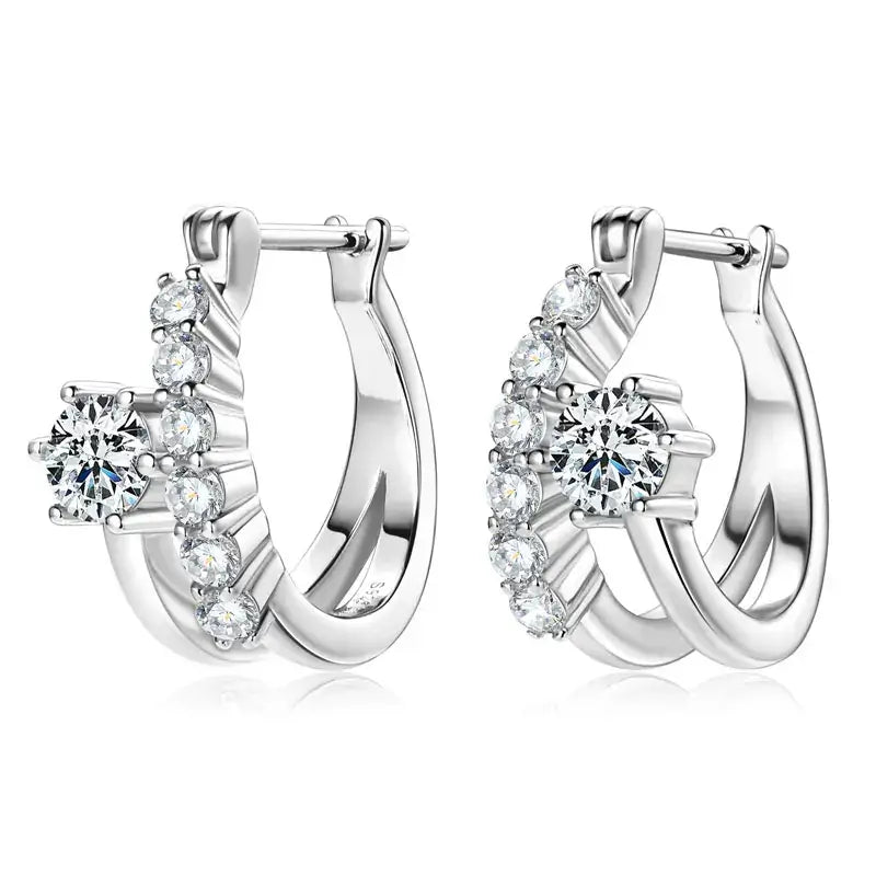 Moissanite Diamond Round Earrings for Women featuring sparkling diamonds set in white gold design.