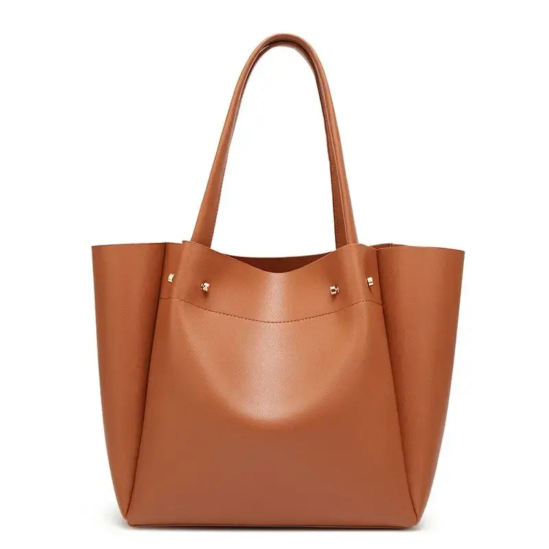 Shopper Bag with Slot Pocket and Zipper in brown, featuring stylish design and durable construction.