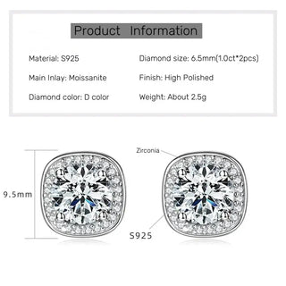Moissanite Square Halo Earring showcasing D color diamond and S925 material, featuring a high polished finish.