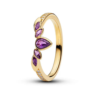 New Princess Ring Series Sterling Silver featuring a luxurious gold ring with purple gemstones.