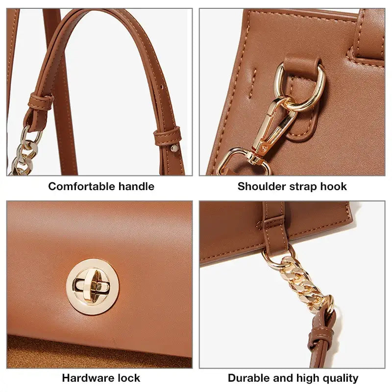 Leather Backpack PVC showing comfortable handle, shoulder strap hook, hardware lock, and durable high-quality materials.