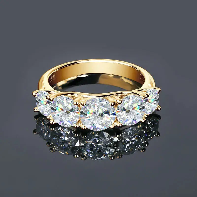 Moissanite Wedding Rings for Women featuring a 5-stone design in 18k gold plated setting with sparkling gemstones.