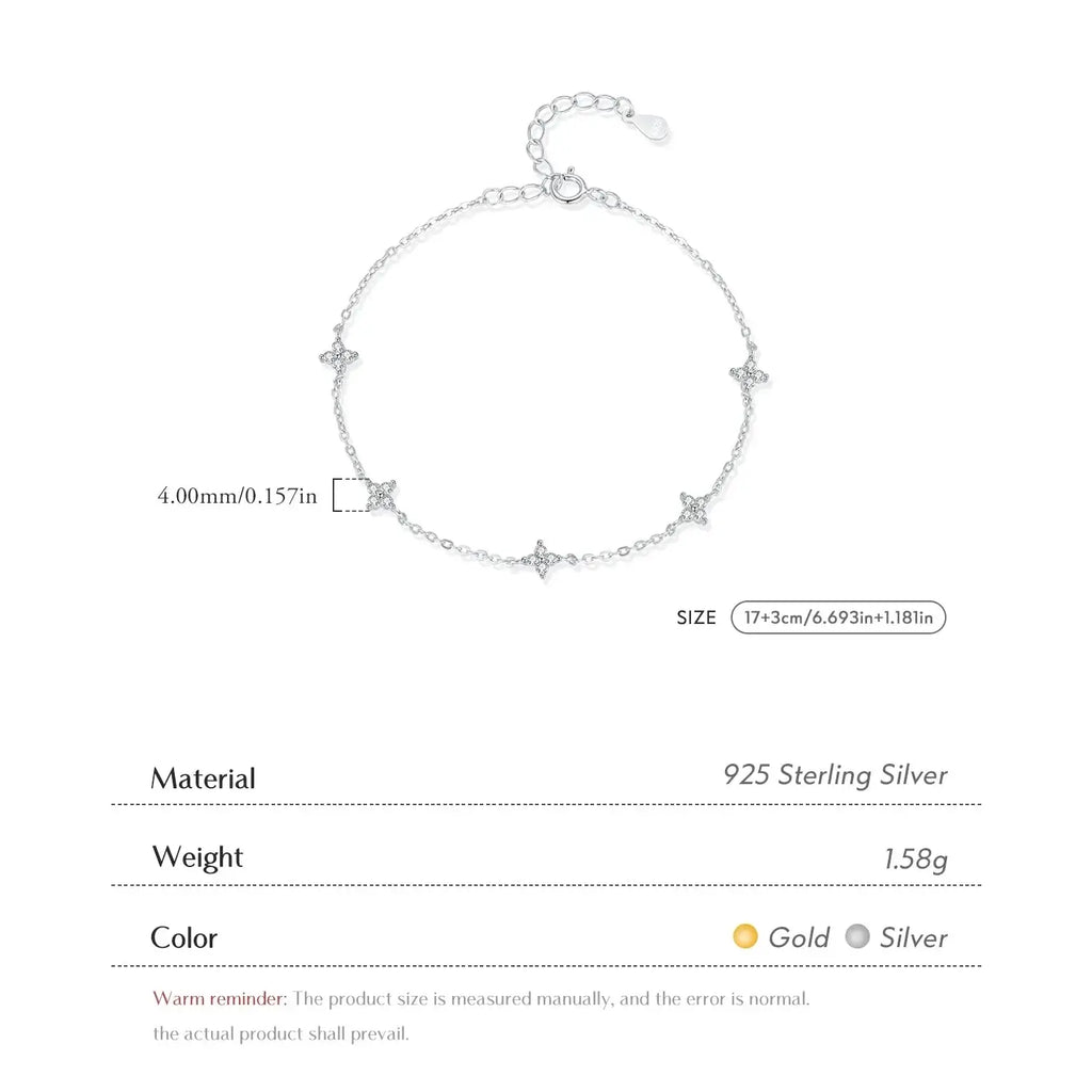 Bracelet 925 Sterling Silver with floral motifs, adjustable design, and zircon accents, in elegant gift box.