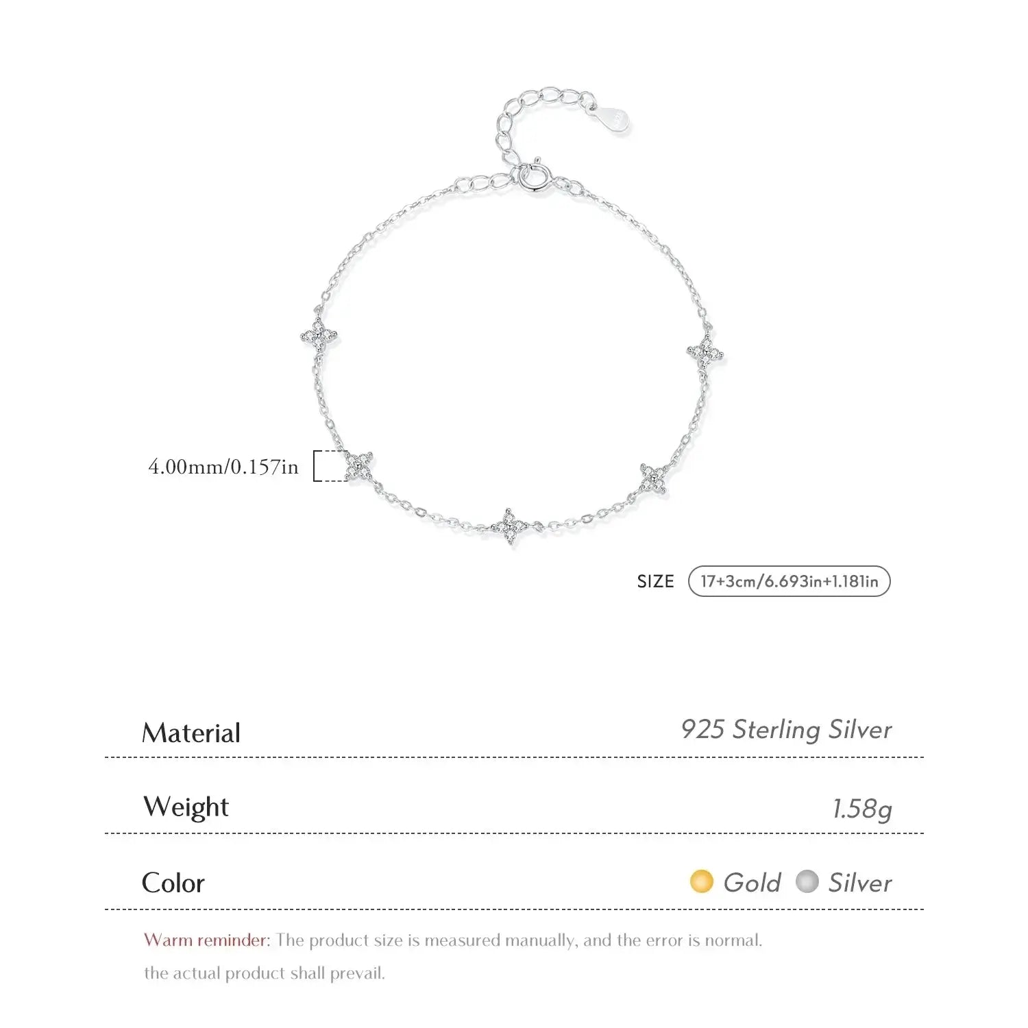 Bracelet 925 Sterling Silver with floral motifs, adjustable design, and zircon accents, in elegant gift box.