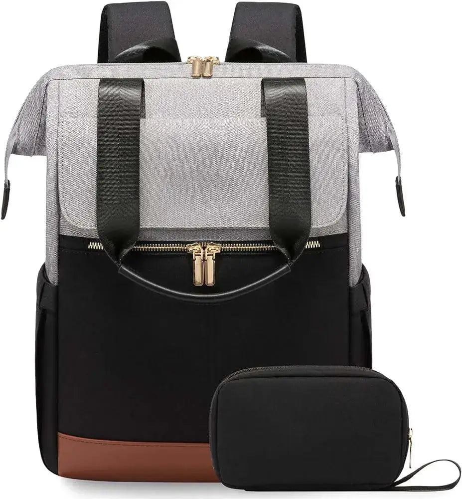 Stylish Women's Backpack in grey and black with multiple pockets and soft straps.