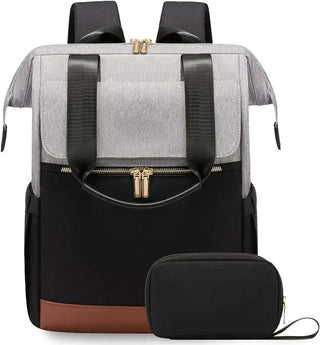 Stylish Women's Backpack in grey and black with multiple pockets and soft straps.