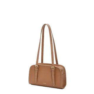 Classic Shoulder Bag in tan color with two straps and solid pillow shape, designed for women.