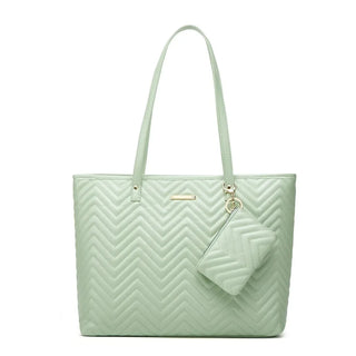 Tote Bag Soft & Versatile Two Piece Set in mint green with chevron pattern and matching wallet.