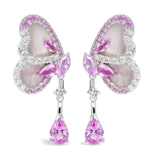 Butterfly Drop Earrings Pink Ruby