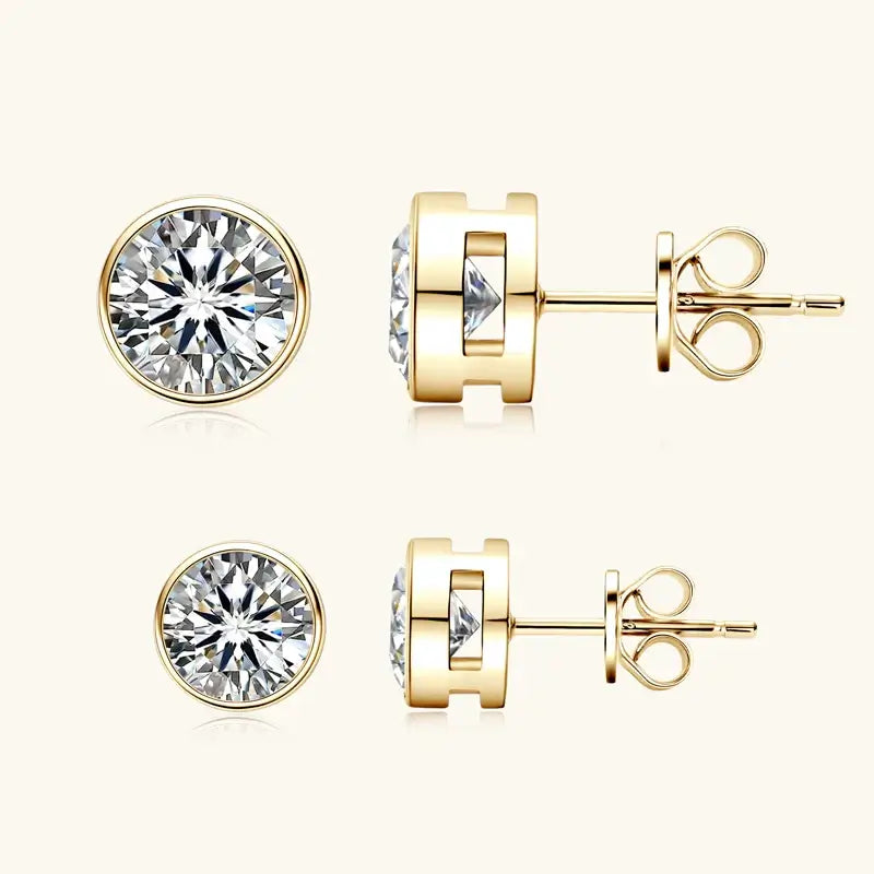 Round Moissanite Stud Earrings showcasing a sparkling design with push-back backs and GIC certification.