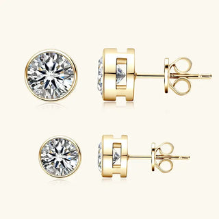 Round Moissanite Stud Earrings showcasing a sparkling design with push-back backs and GIC certification.