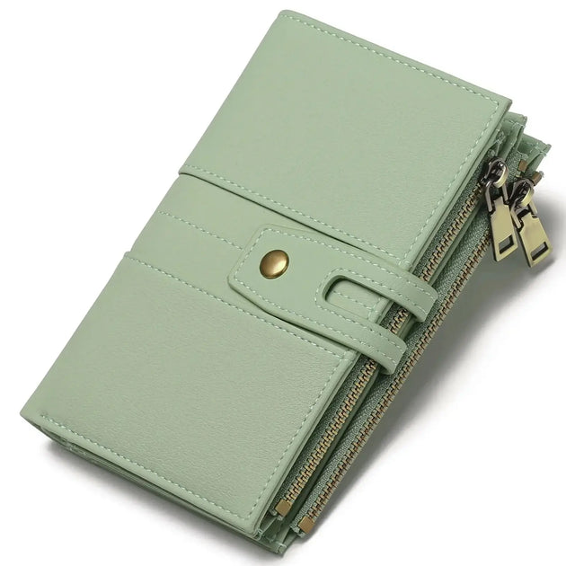 Women's Wallet with multi-card holder in mint green color featuring zipper closure and stylish design.