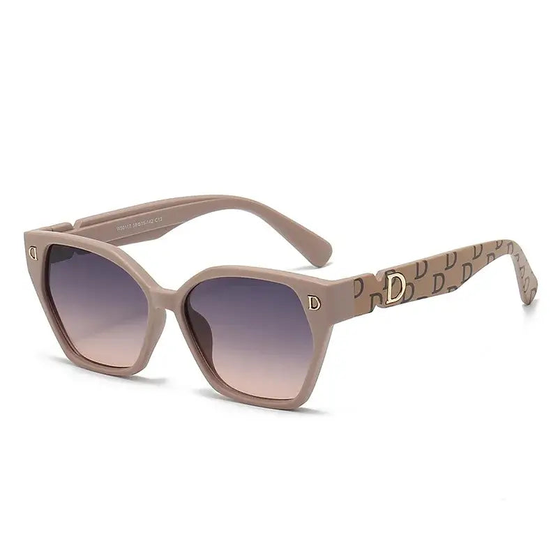 Women's sunglasses with trendy beige frames and gradient lenses, perfect for stylish adults.