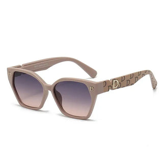 Women's sunglasses with trendy beige frames and gradient lenses, perfect for stylish adults.