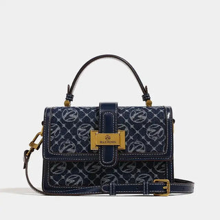 Shoulder Crossbody Bag navy blue with gold detail, featuring a hasp closure and flap pocket.