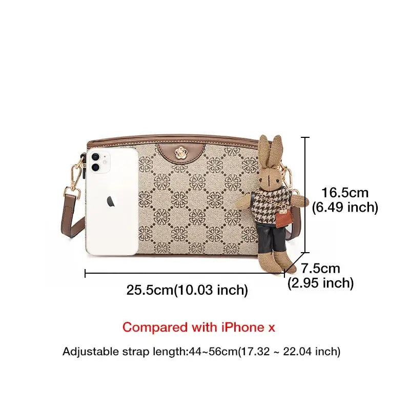 Monogram Crossbody Bag with Cute Bunny Charm