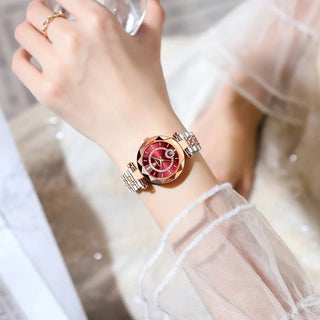 Wristwatch For Woman with diamond, rose gold band, stylish design, and elegant features.
