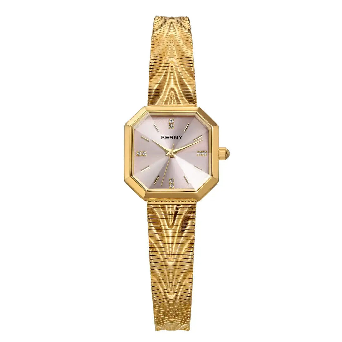 Wristwatches Stainless Steel - BERNY 2928L elegant gold design with octagonal dial and textured strap.