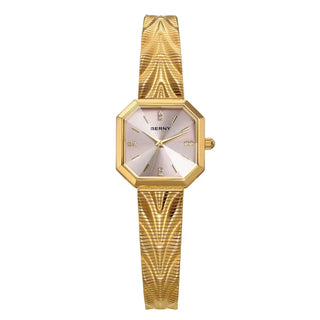 Wristwatches Stainless Steel - BERNY 2928L elegant gold design with octagonal dial and textured strap.