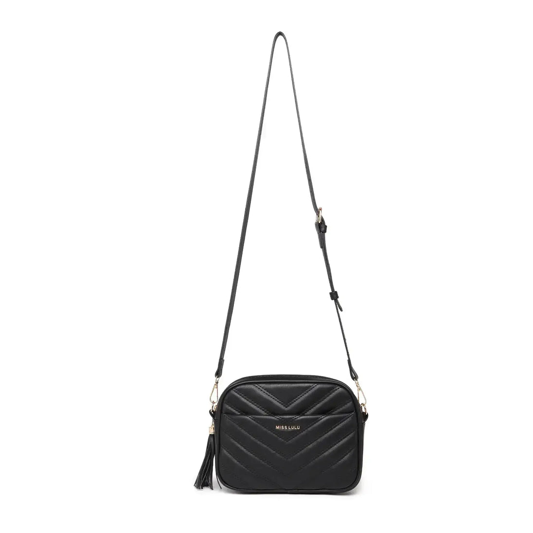 Stylish black PU Crossbody Bag with synthetic leather lining and adjustable strap, perfect for any occasion.