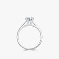 Round Moissanite Ring in 925 Sterling Silver with a classic round-cut stone in prong setting.