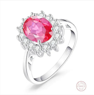 Rings Sterling Silver with Oval Pink Gemstone and Sparkling Accents for Women