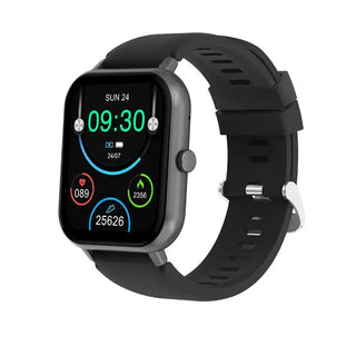 Black smartwatch with digital display on a white background, featuring the brand 'LIGE'.