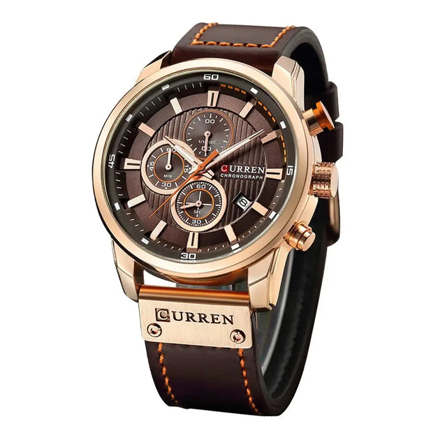 Luxury Chronograph Mens Watch featuring a stylish leather band and elegant design for men.