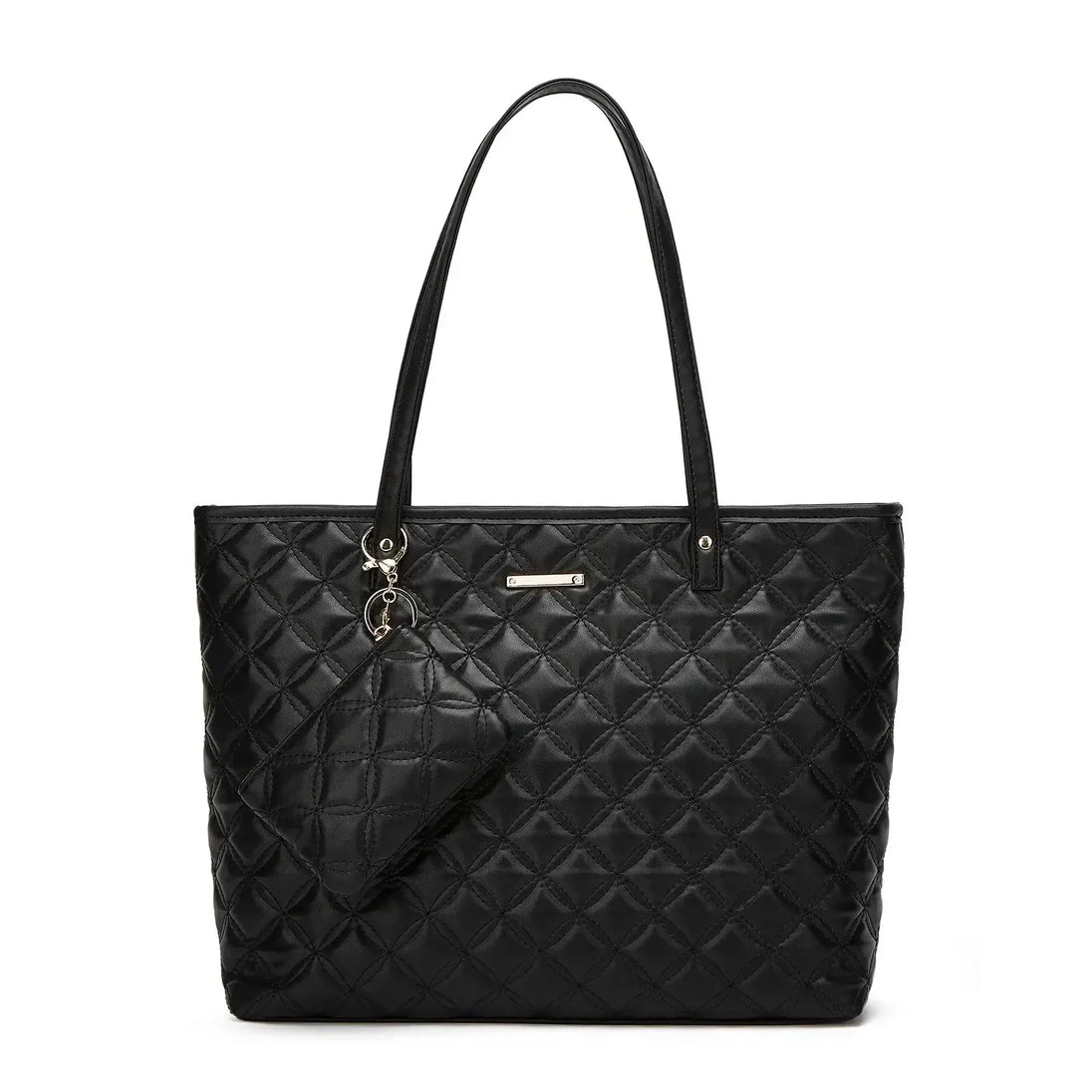 Tote Bag Soft & Versatile Two Piece Set in black quilted design, perfect for daily use and stylish outfit pairing.