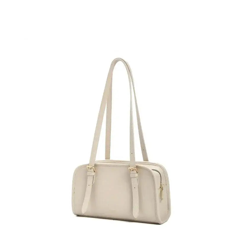Classic Shoulder Bag in cream color, featuring two straps and a fashionable solid shape design.