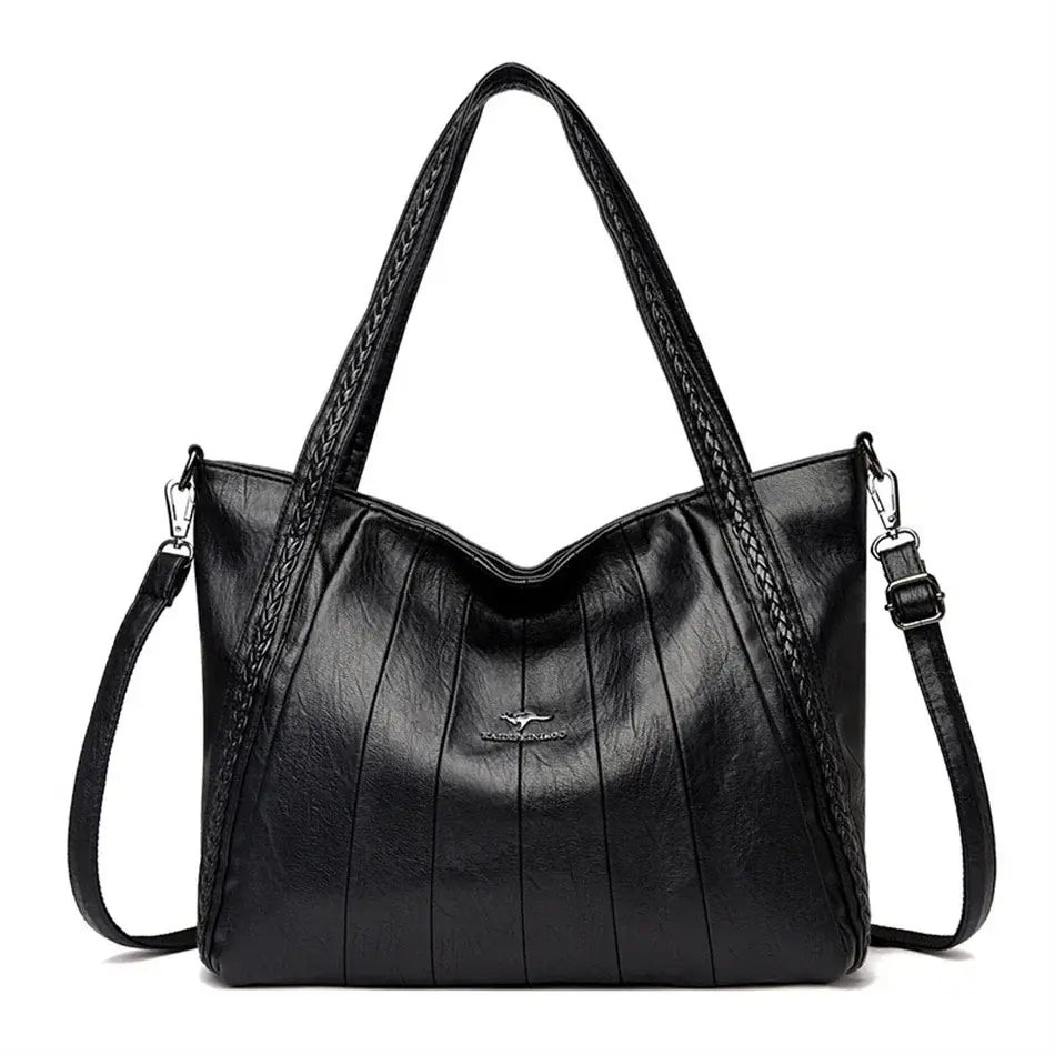 Soft Leather Handbag featuring zipper closure and silt pocket, stylish design for women.