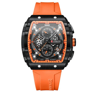 Sports Watches Unique Rectangular - Casual Quartz Silicone with bold black and orange design, featuring chronograph dials and silicone band.