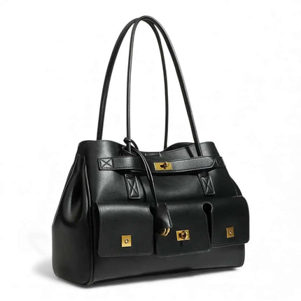 Women's Black Leather Tote Bag