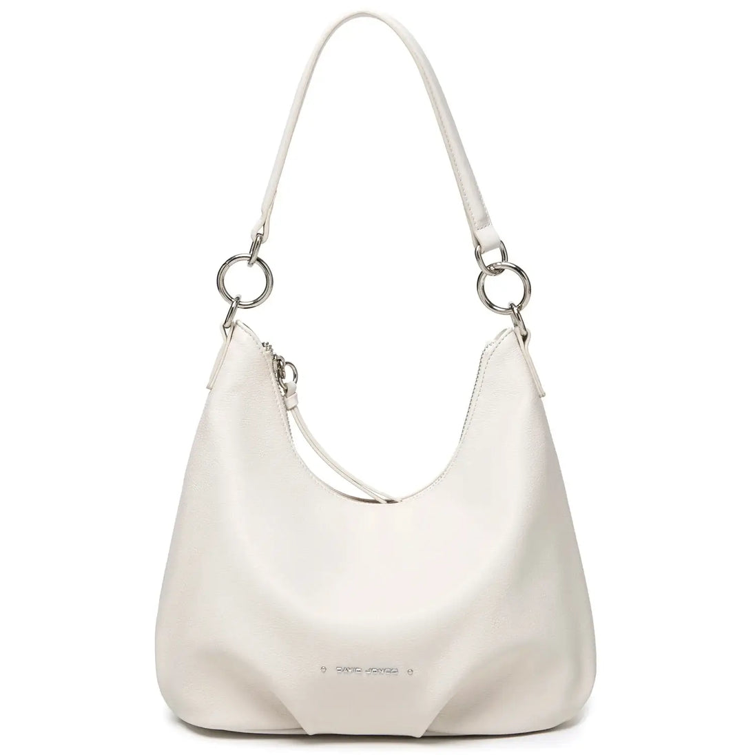 Luxury white crossbody bag for women, casual shoulder satchel with wide straps and zipper closure.