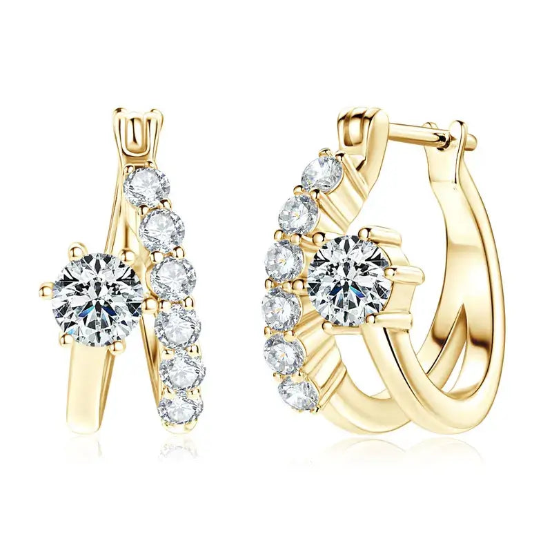 Moissanite Diamond Round Earrings for Women in yellow gold with sparkling gemstones