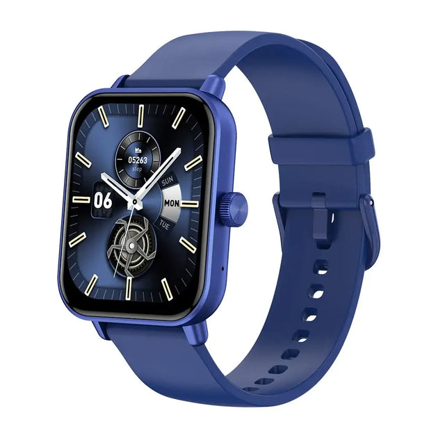 Smartwatch with 1.9 ultra display and sports modes in blue color, perfect for men and women, featuring step and calorie tracking.