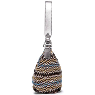 Women's multicolor zigzag shoulder bag with silver strap, perfect for daily style and functionality.