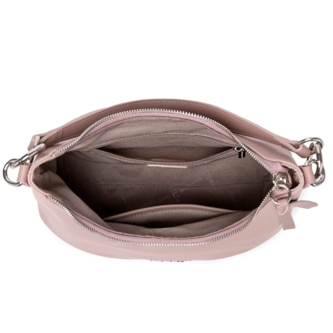 Luxury pink crossbody bag for women, casual shoulder bag with zipper closure and interior compartments.