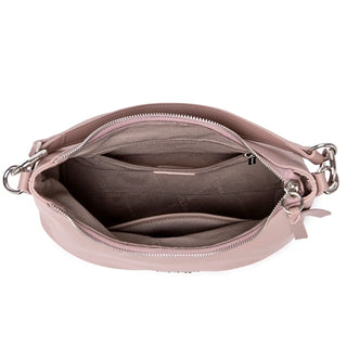 Luxury pink crossbody bag for women, casual shoulder bag with zipper closure and interior compartments.
