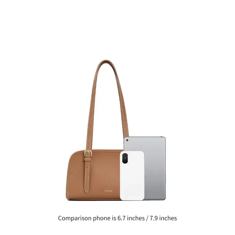 Classic Shoulder Bag displayed with a phone for size comparison, showcasing a stylish PU design.