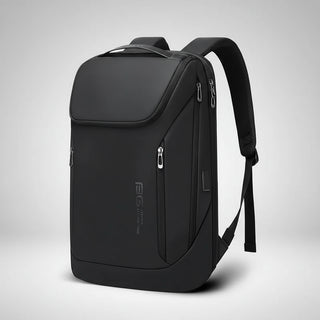 Bange Backpack USB Charging Waterproof in sleek black design showcasing multiple pockets and cable access.