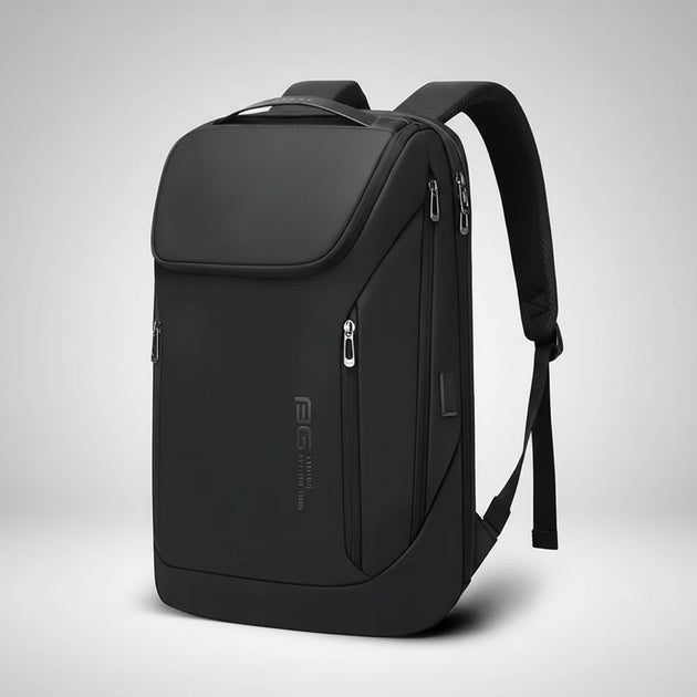 Bange Backpack USB Charging Waterproof in sleek black design showcasing multiple pockets and cable access.