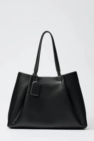 Tote Bag Classic with Zipper Pocket in solid black, featuring a spacious design and sleek handles.