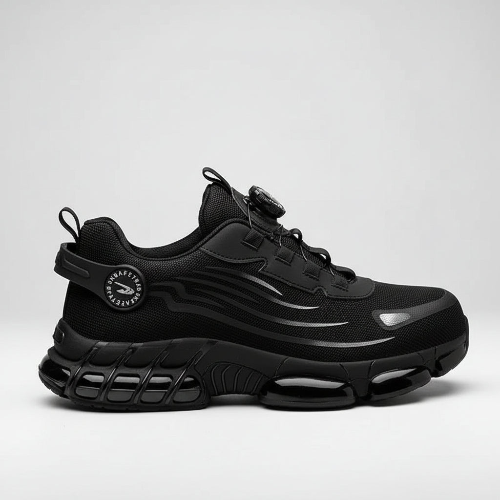 Anti-smash Work Shoes For Men with rubber outsole, waterproof fabric upper, and metal toe cap for safety.