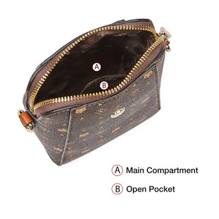 Interior view of Women's Cellphone Bag showing zipper closure, main compartment and open pocket.