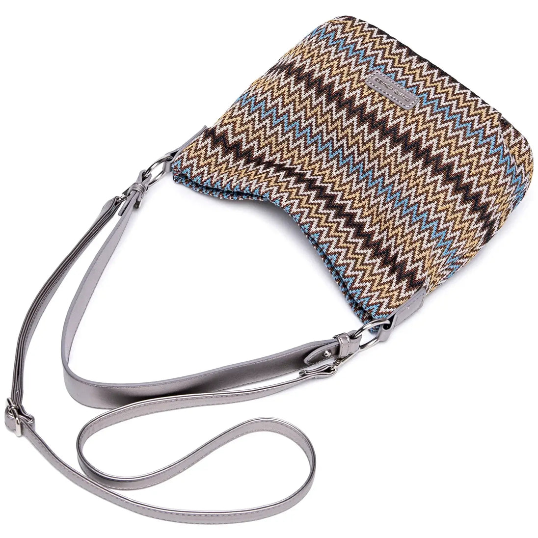 Women's shoulder bag in multicolor zigzag pattern, crafted from high-quality polyester, perfect for everyday use.
